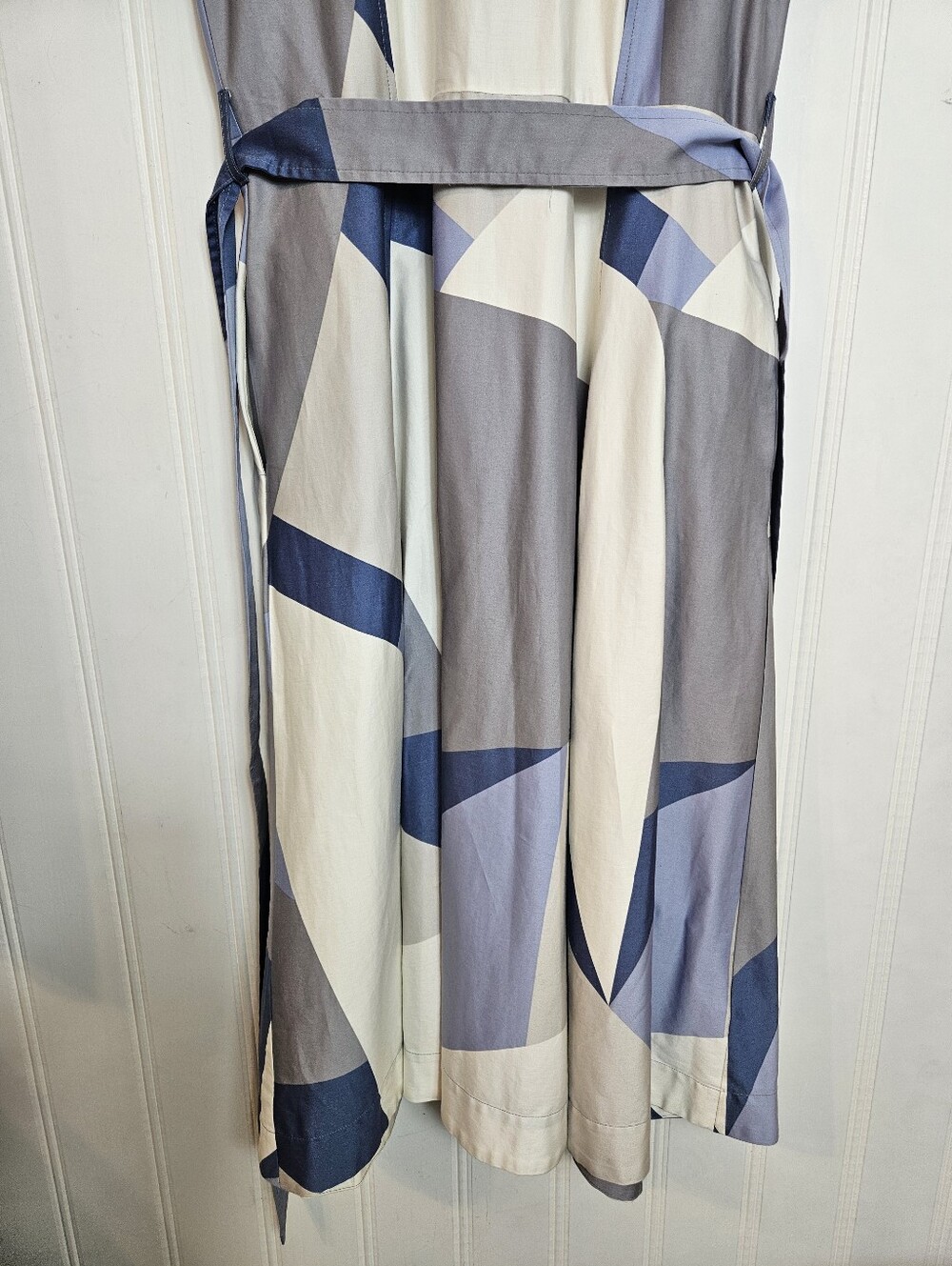 Donna Karan Midi Shirt Dress 12 Pockets Printed Pleated Belted Button Down Blue - Picture 10 of 16